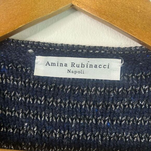 Amina Rubinacci Blue Long Sleeve Knit Wool Cashmere Blend Cardigan Women's Sz 44 - Picture 6 of 12